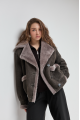 Women's dark gray suede sheepskin coat made of natural sheepskin in VINTAGE style